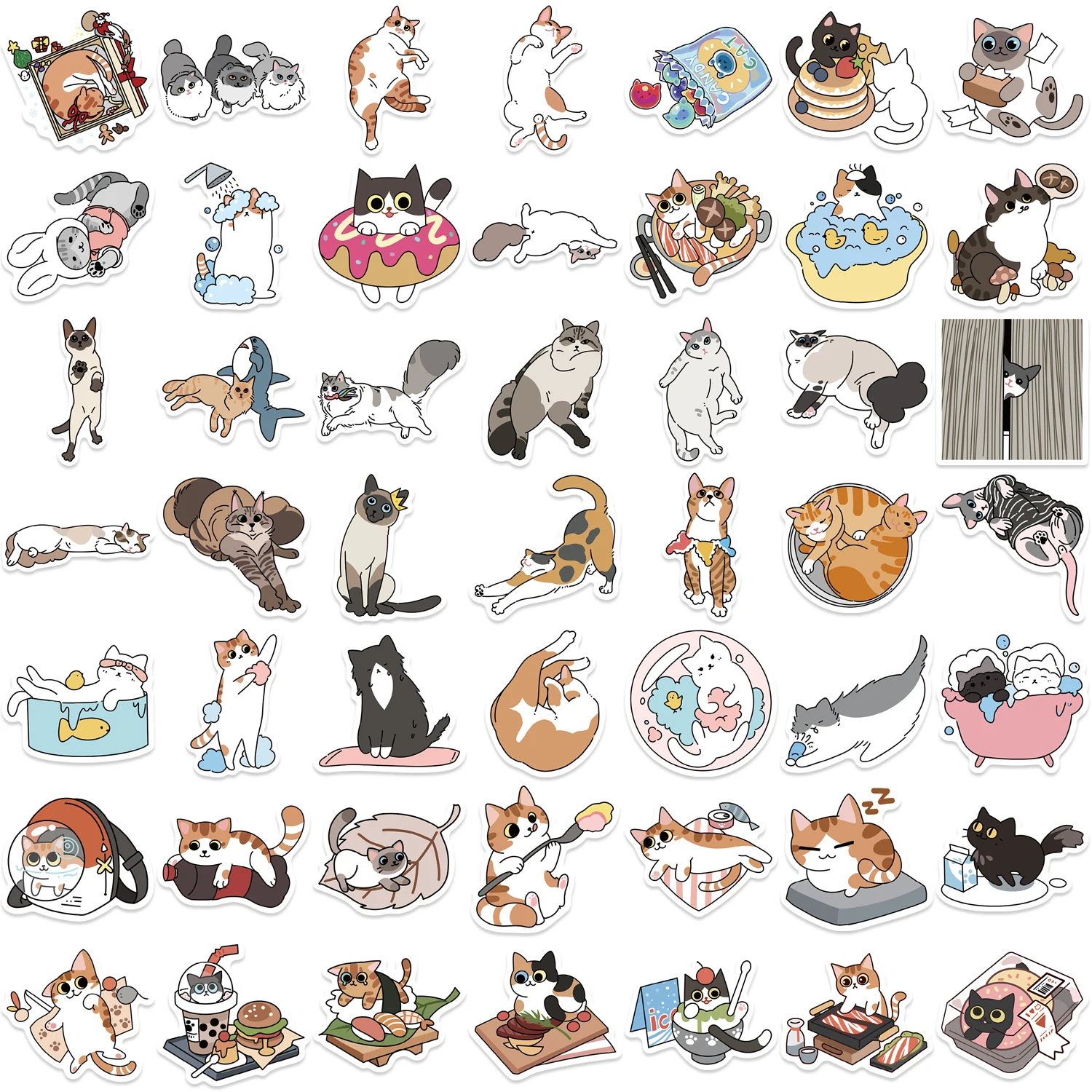 50pcs Cat DIY Waterproof Graffiti Love And Kitten Sticker Aesthetic Decorative Luggage Laptop Phone Fridge Scrapbook  Stickers