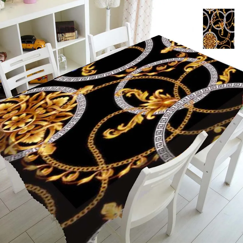 

Fantastic Pattern Black and Gold Print Tablecloth Home Decor Rectangular Party Wedding Decor Tablecloth Nappe De Table