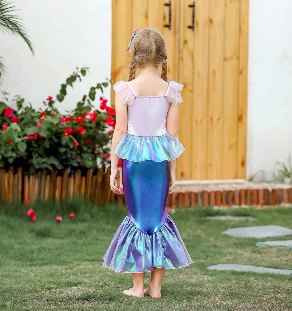 Girls Princess Mermaid Ariel Dress Kids Party Costume Children Summer Christmas Elegant Disguise Little Mermaid Halloween Clothe