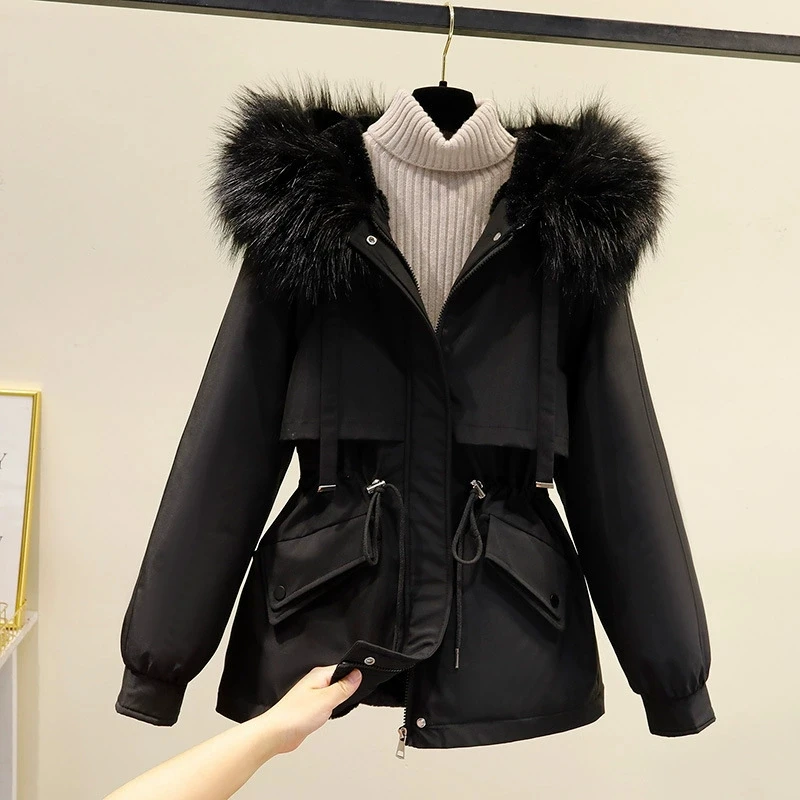 Parkas de terciopelo para mujer, abrigo de invierno 2025, nuevo abrigo de algodón para mujer, chaqueta acolchada de algodón corta holgada coreana, prendas de vestir con capucha para mujer