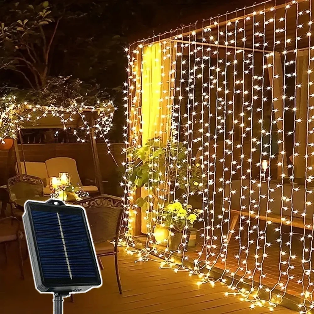 

Solar LED Curtain Lights 8 Modes Wedding Decor Solar Outdoor Fairy Lights for Bedroom Window Patio Garden Holiday Decorative
