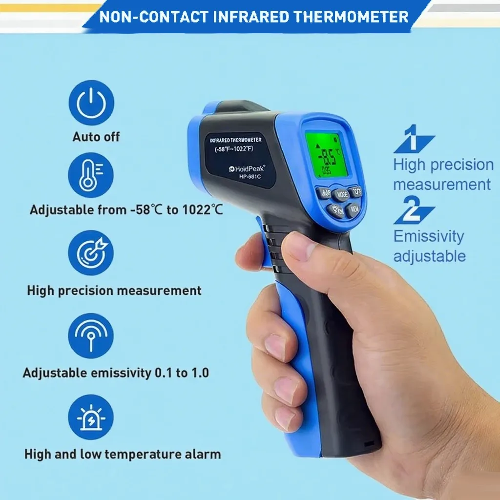 

-30-550 ℃ Цифровой ИК-термометр Бесконтактный лазерный инфракрасный тестер Температурный пистолет Пирометр с ЖК-подсветкой