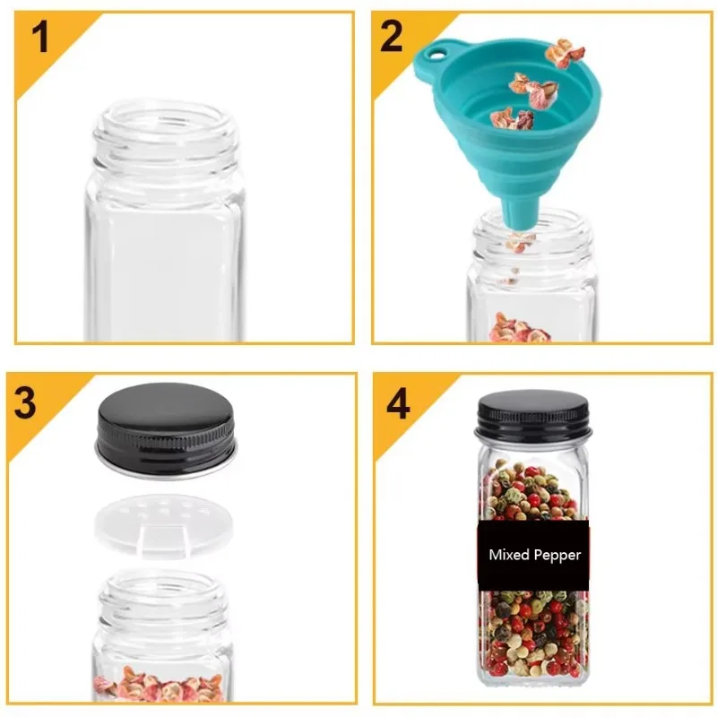 24 Pieces Glass Spice Display Black Rack Storage Set Spice Rack System Suspension