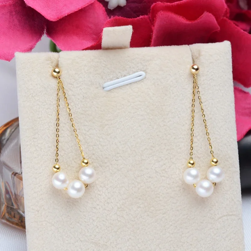 

Au750 Gold Drop Earring with Natural Round High Luster Pearls Long Chain Tassel DIY Gold Beads Earrings for Women Hotsale E737