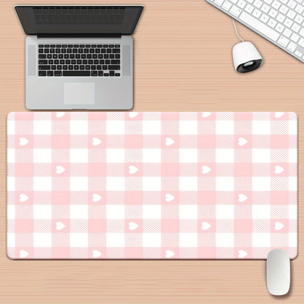 

1pc Pink Checkered Gingham Desk Pad - Non-Slip Rubber Base, Large XXL Mouse Pad for Gaming & Office Decor, Multi-Functional Surf