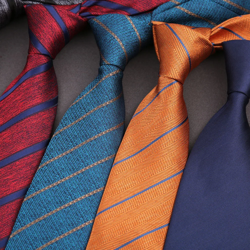 Business Casual Large 8cm Men's Ties Fashion Neckties Classic Mens Stripe Wedding Workplace Tie Jacquard Woven Polyester Silk