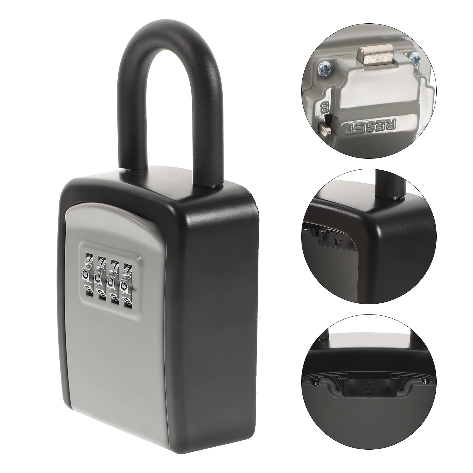 

Portable Key Lock Wall Mounted Waterproof Key Safe Box 4- Resettable Combination Security Outdoor Metal Fence Railing Door