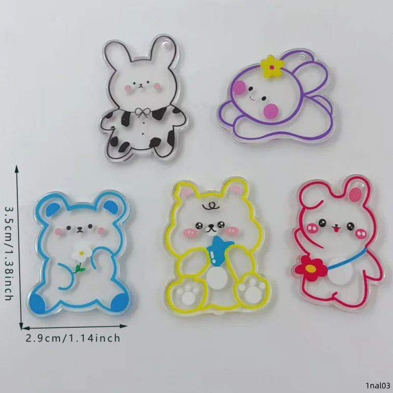 10pcs acrylic transparent cartoon teddy bear rabbit animal pendant DIY earrings bag keychain necklace view 6