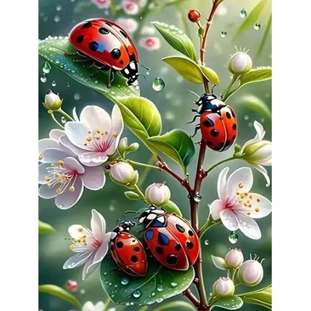 Embroidery Lady Bug - Obraz diamentowy bez ramki, 5D, motyw