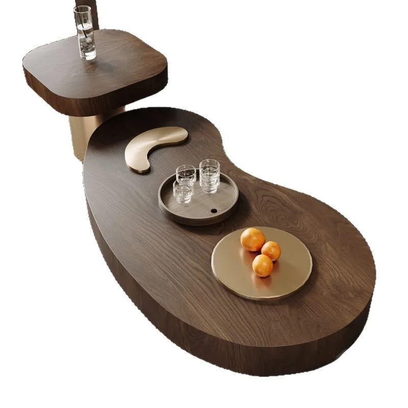 

New light luxury, medieval style, solid wood special-shaped coffee table combination