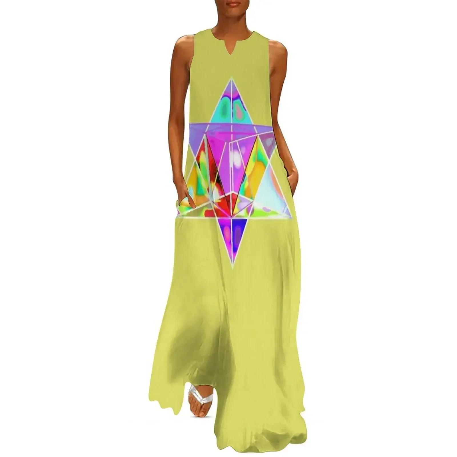 

Merkaba Chariot of Light Holographic Rainbow - Star Tetrahedron VI Long Dress clothing women summer 2025 Dress