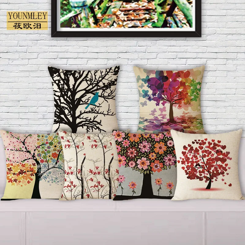 Wholesale plants life trees printed cozy cushion cover for couch bed seat back cushions home decorative pillows 45x45cm  MYJG