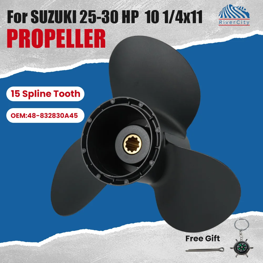 Outboard Propeller For Suzuki 20HP 25HP 30HP 10 1/4X11 Boat Motor Aluminum Alloy  3 Blade 10 Spline Screw Ship Marine Engine