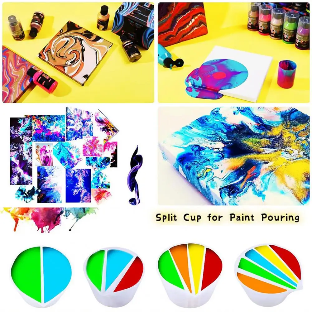 Cup with Dividers Multi-channel Silicone Split Cups for Paint Pouring Reusable Resin Mixing Cups with for Acrylic for Pigments