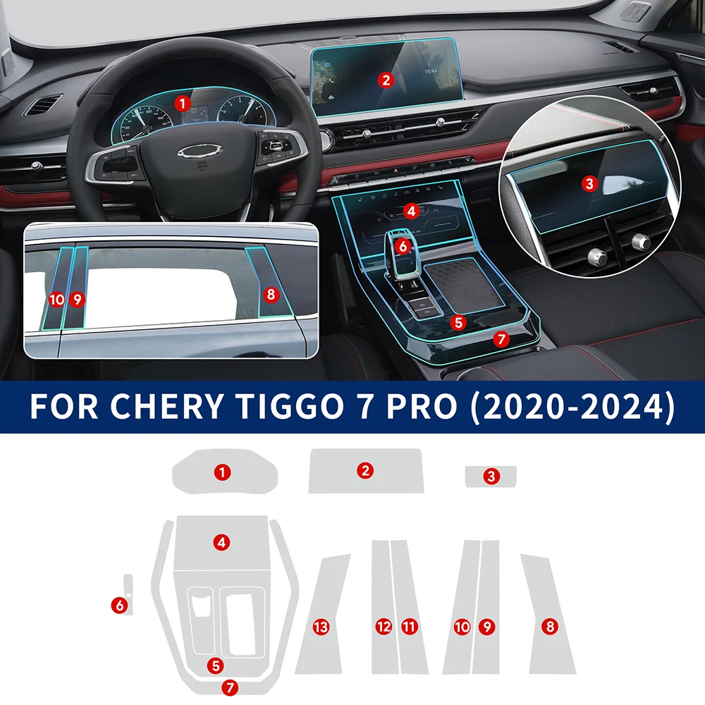 For Chery Tiggo 7 Pro 2020-2024 TPU Car Navigation Screen Film Gearbox Protective Sticker Anti-scratch Interior Accessories