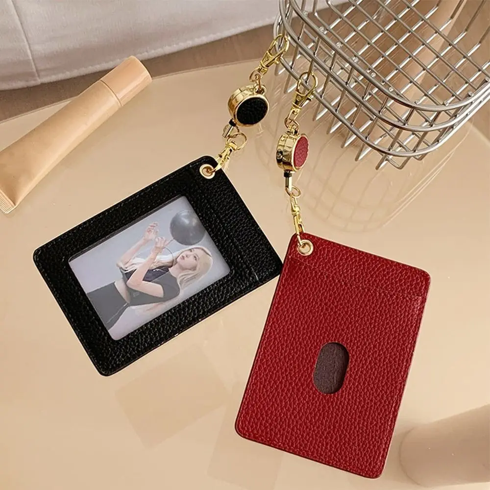 Portable PU Card Holder Transparent Window Retractable Work Badge Holder Bus Holders Daily Life
