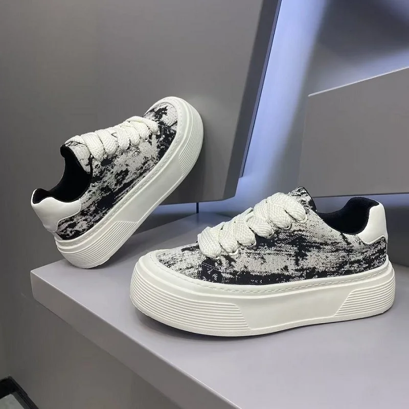 

New Grunge Distressed Canvas Shoes Men Casual Chunky Laced Up Trainers Man Tie Dye Platform Plimsolls Male Breathable Sneaker