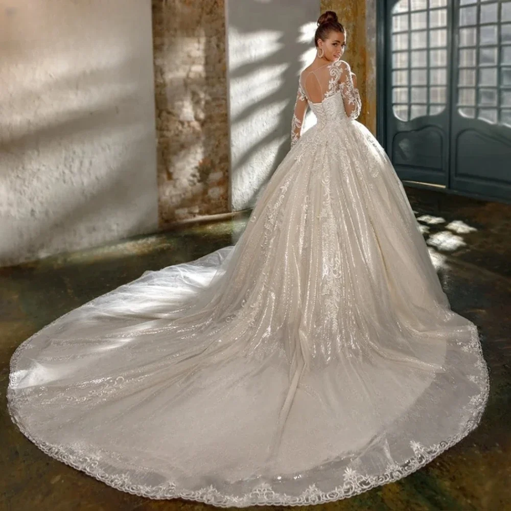 2025 vestido De Novia elegante De lujo, apliques De manga larga, Vestidos De Novia con cuentas De lentejuelas, batas De boda personalizadas