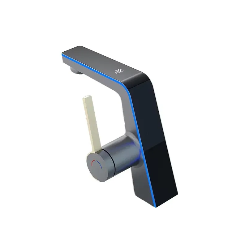 

Modern Single-Hole Kitchen Faucet Full Copper LED Display Basin Ambient Light Digital Intelligent Temperature Zinc Sense Faucets