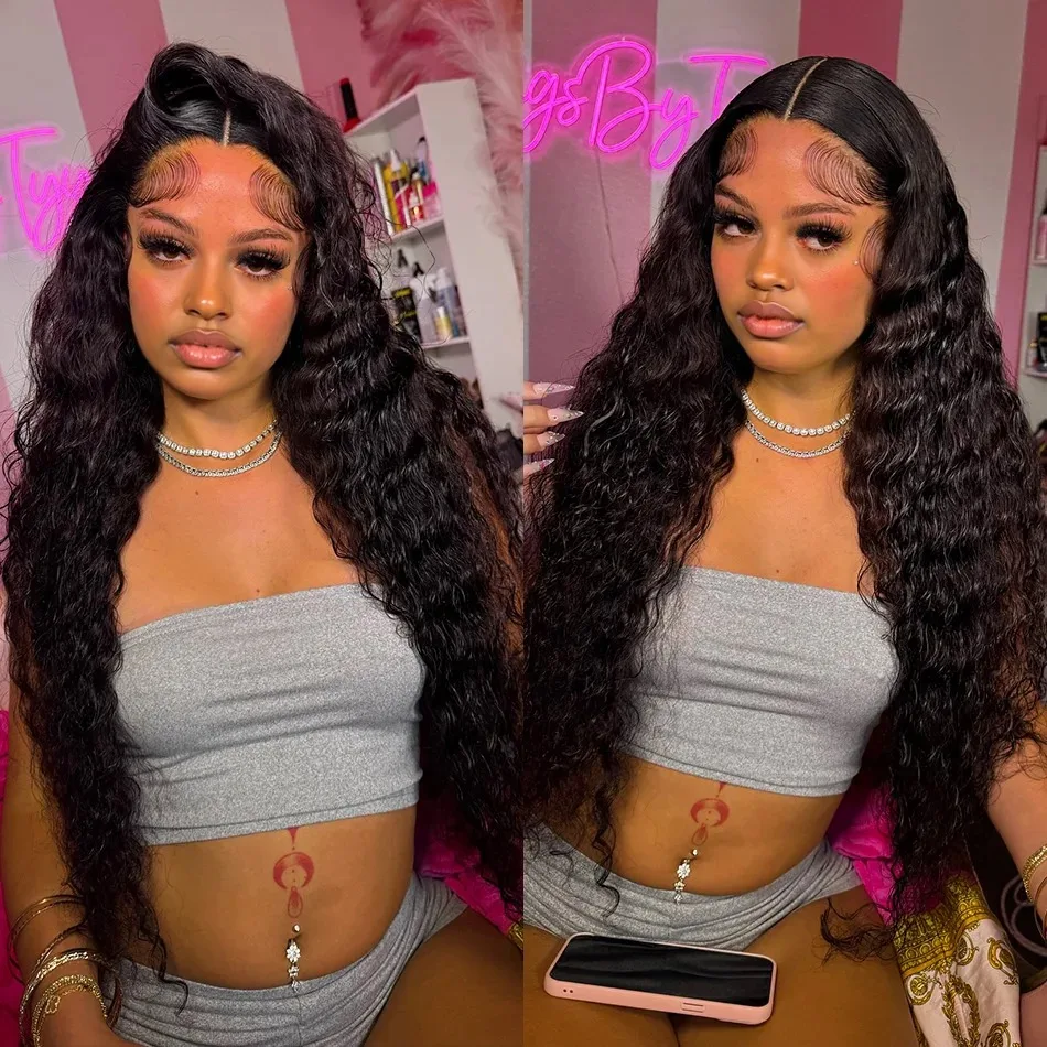 شعر الإنسان 13x4 HD موجة عميقة الدانتيل الباروكات الأمامية 13x4 مجعد المياه السوداء الدانتيل شعر مستعار أمامي 30 40 بوصة غريب البرازيلي