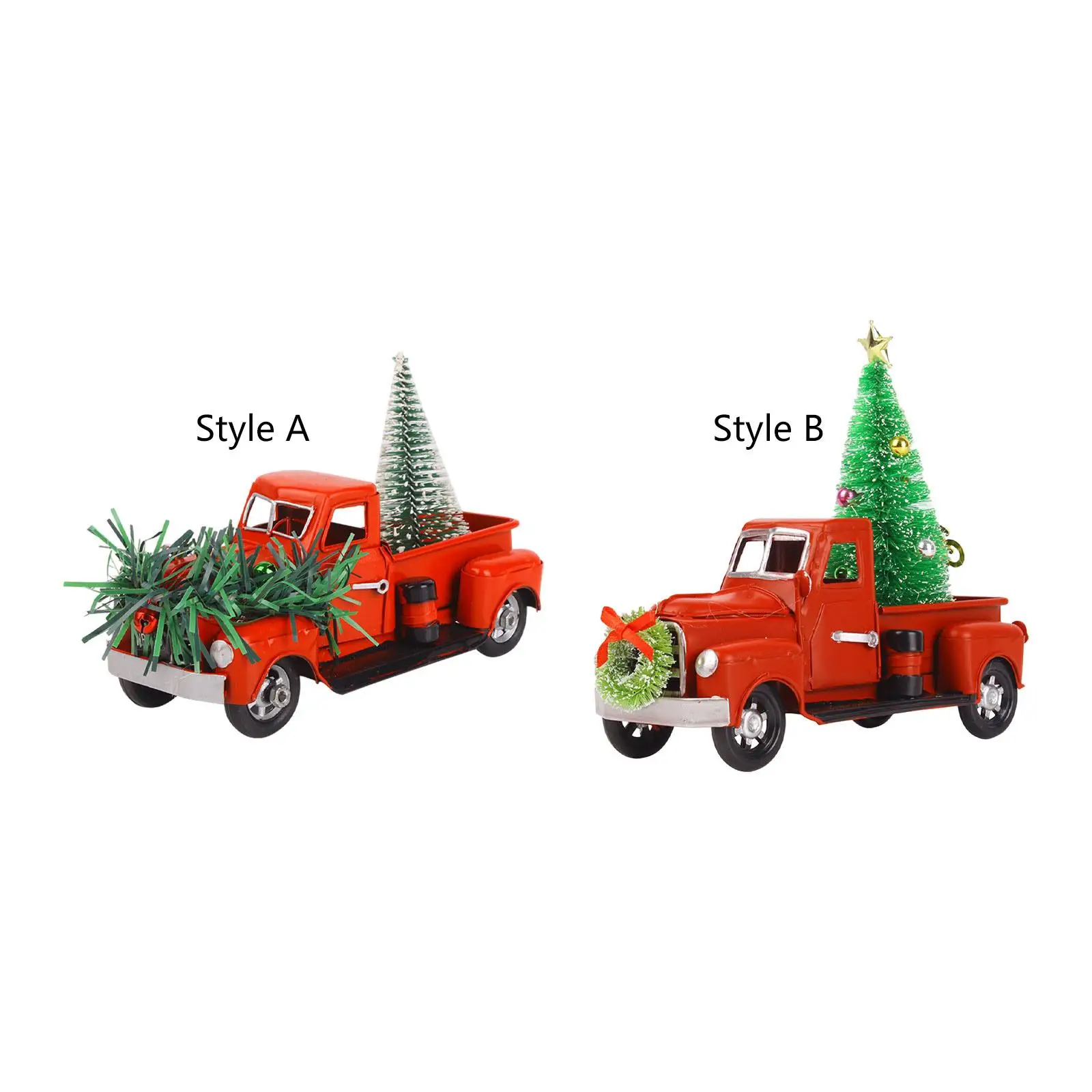 Holidays Red Car Decoration Christmas Truck Decor Metal Trucks Car Model for Christmas Mantels Table Families Kids