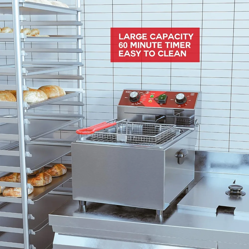 10L Electric Deep Fryer with Basket, 1800W Fast Heating, Adjustable Temp & Timer, Stainless Steel, for Home & Restaurant