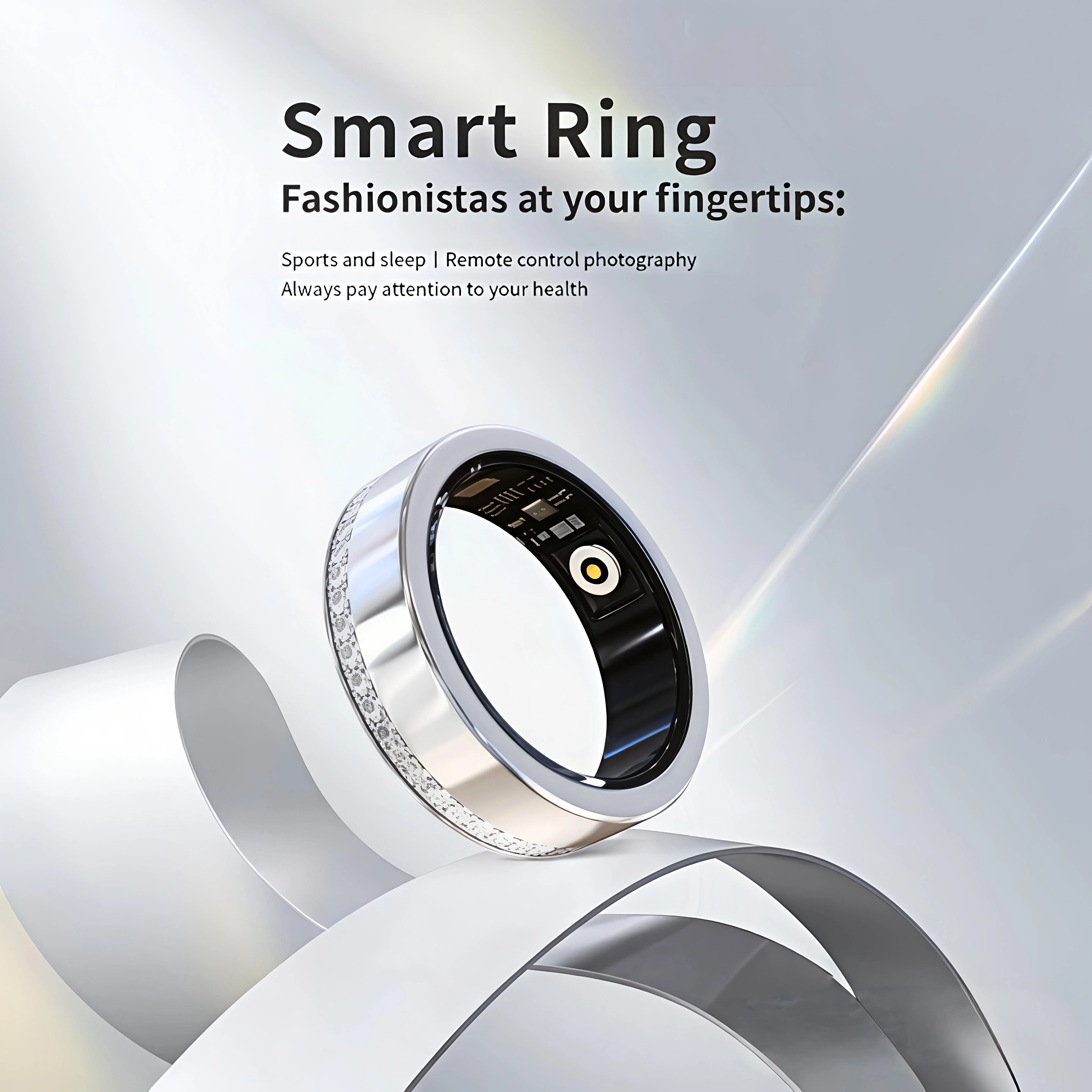 Diamond Fashion Smart Ring for Women Heart Rate Monitor IP68 Waterproof Fitness Ring Sports Pedometer Health Tracker V8