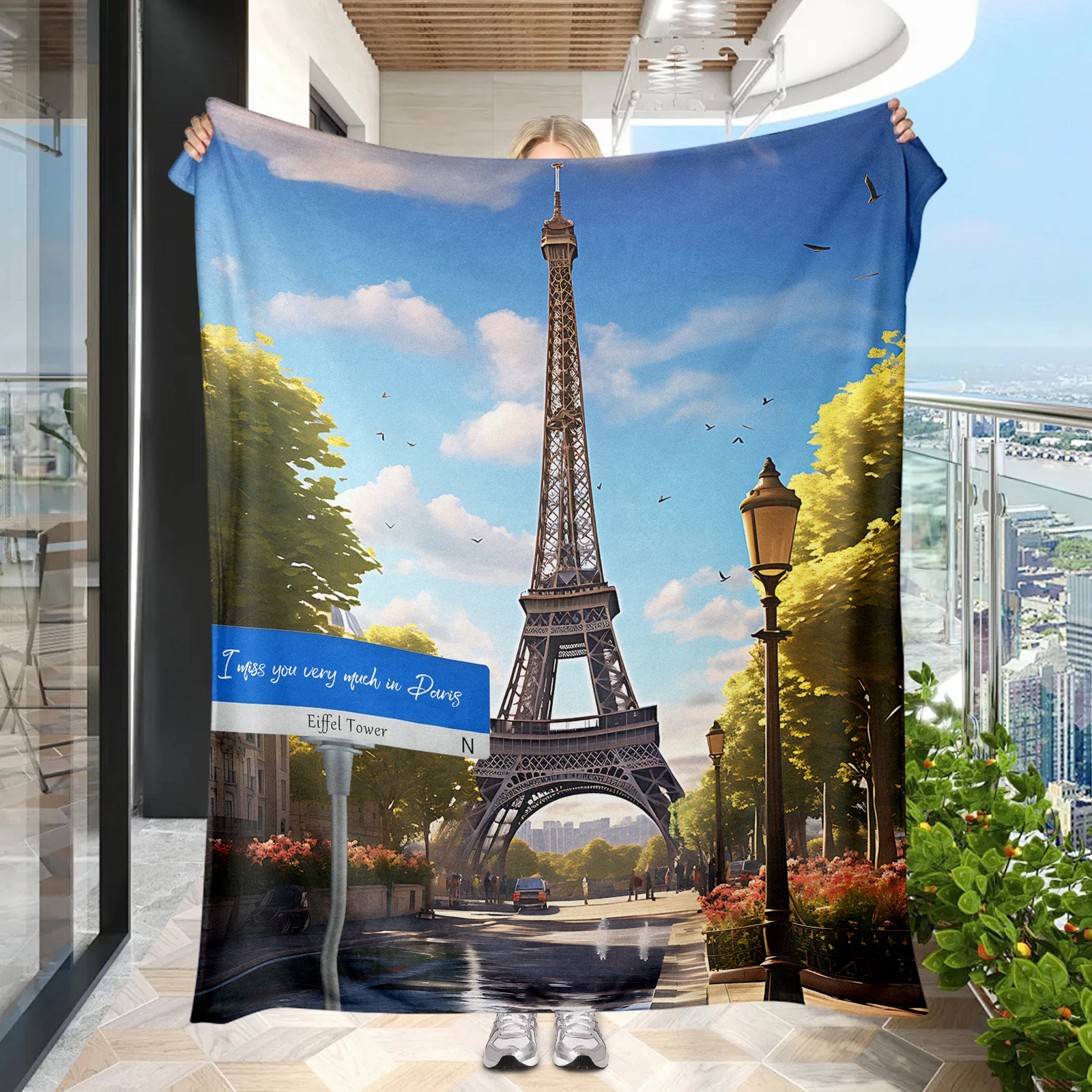 Famous Building Decorative Blanket Eiffel Tower Paris Street Scenery Personalized Customization Suitable for Your Friends Wife