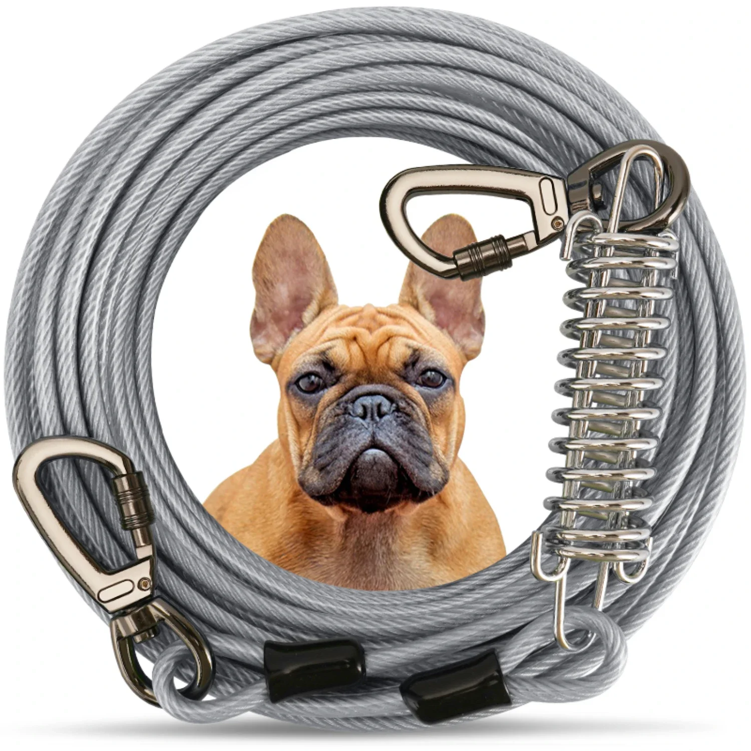 

Double-ended Heavy Duty Steel Tie Out Cable Leash for Dogs with Extra Strong and Reliable Metal Spring - Superior Protection and