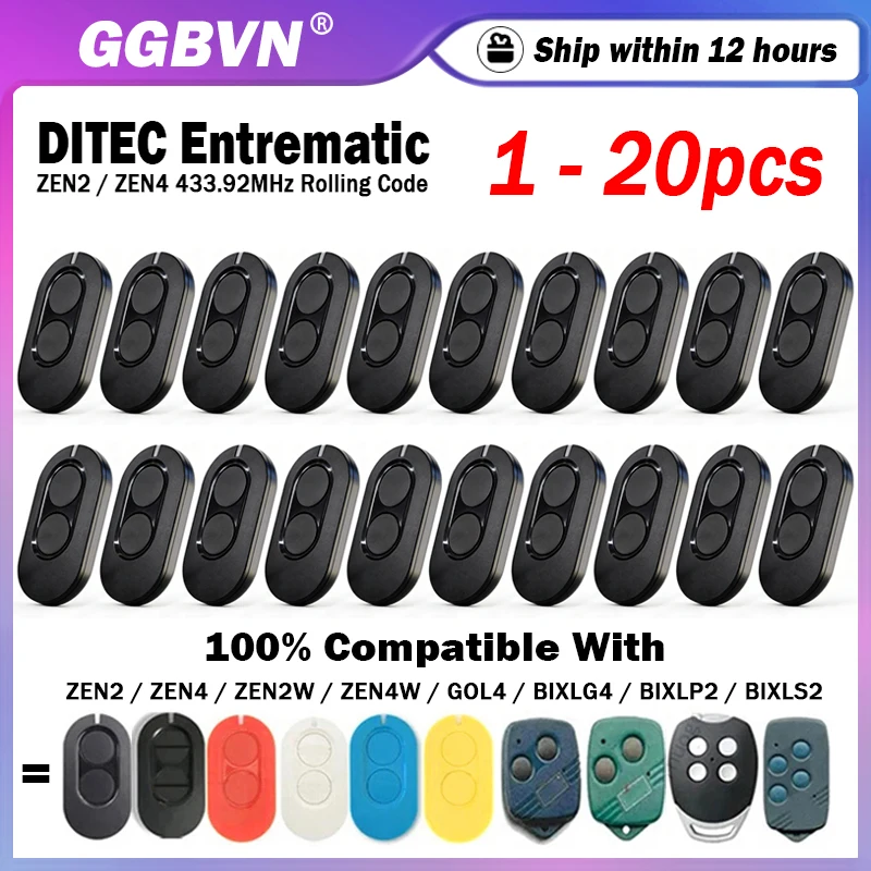 

New DITEC Entrematic 433.92MHz Garage / Gate Remote Control Work With DITEC Entrematic ZEN ZEN2 ZEN4 ZEN2W ZEN4W Remote Control