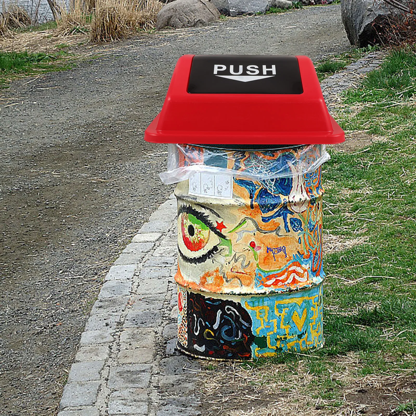 Tapa de cubo de basura con tapa roja rectangular de 40L, superficie lisa de plástico, sin rebabas, lugares públicos, uso comercial en la oficina al aire libre