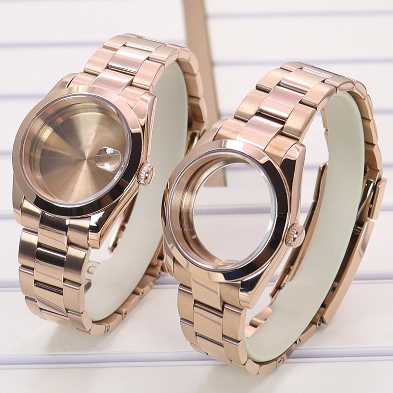 

36mm40mm Bevel Edge Watch Case Rose Gold Bracelet Sapphire For Seiko NH35 NH36 NH34 NH38 Miyota8215 Movement 28.5mmDial Air King