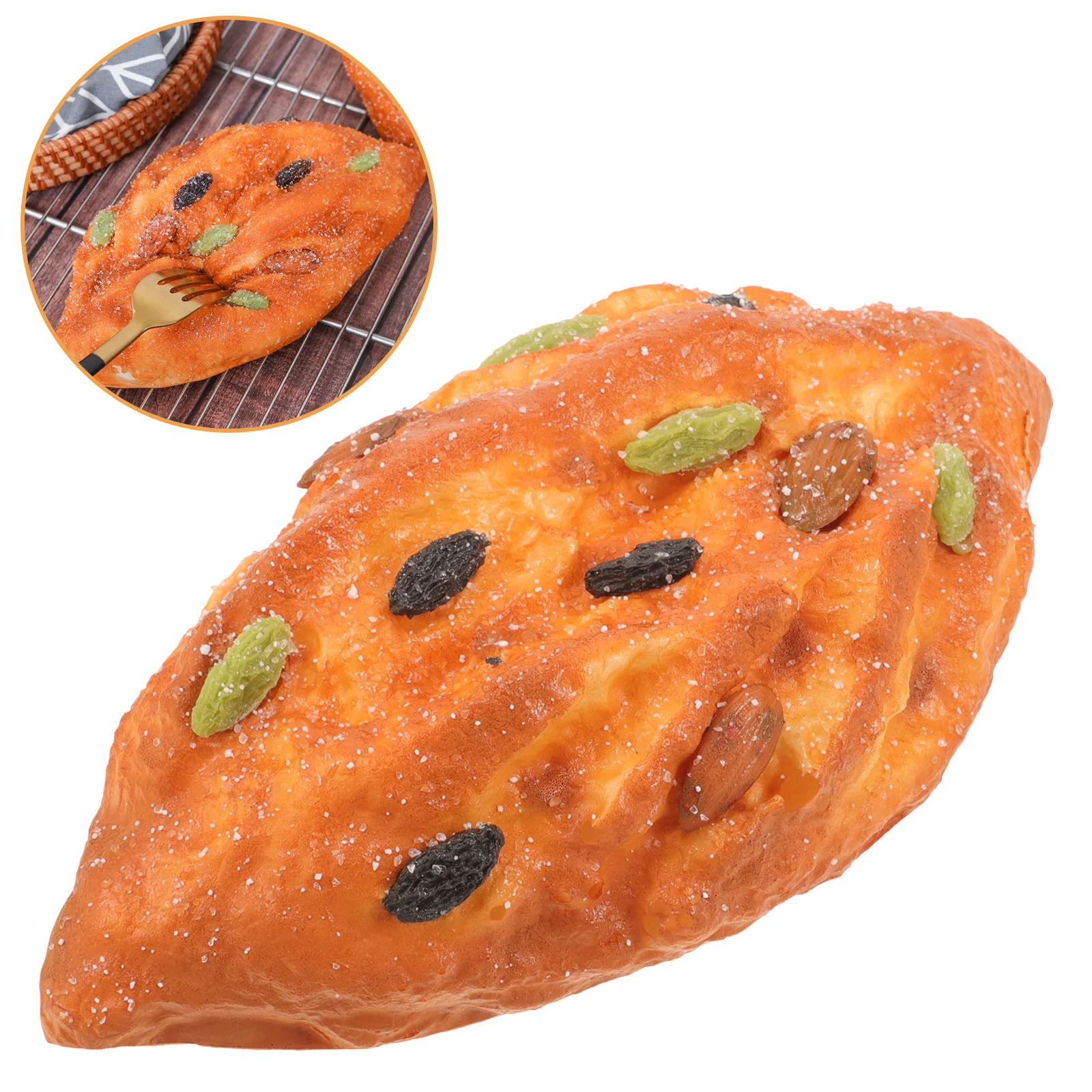 ขนมปังจําลอง PU วัสดุไม่มีกลิ่นภาพเบเกอรี่จอแสดงผลตกแต่งขนมประดิษฐ์สมจริงตาราง