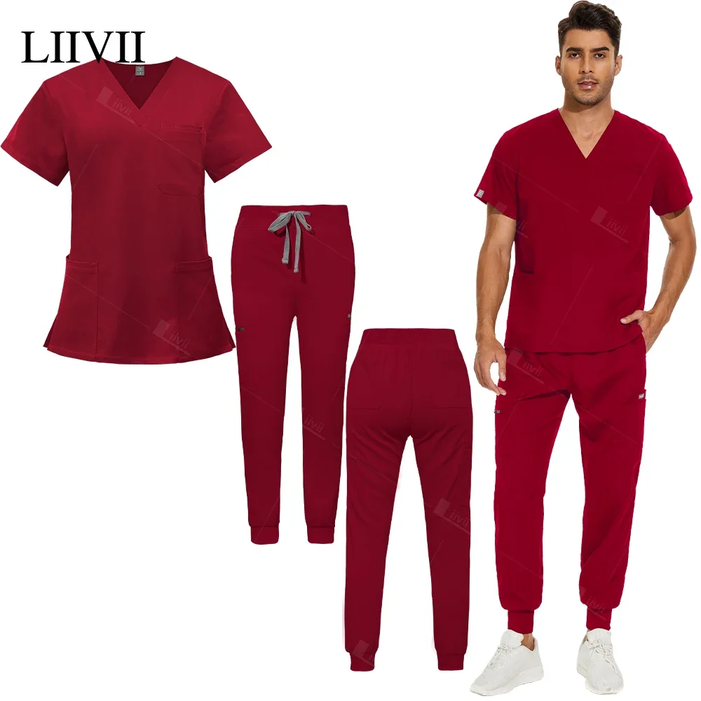 Uniformi infermieristiche rosse Unisex Medical Top Pants uniforme clinica uomo abbigliamento infermieristico medico infermiere scrub set dentista veterinario abbigliamento da lavoro