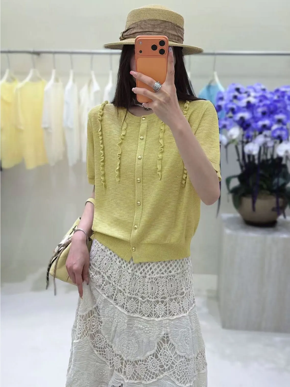 

Женский летний кардиган с круглым вырезом из бамбукового трикотажа, с коротким рукавом, новый стиль, омолаживающий эффект, стройнящий топ, тонкий, мягкий трикотаж