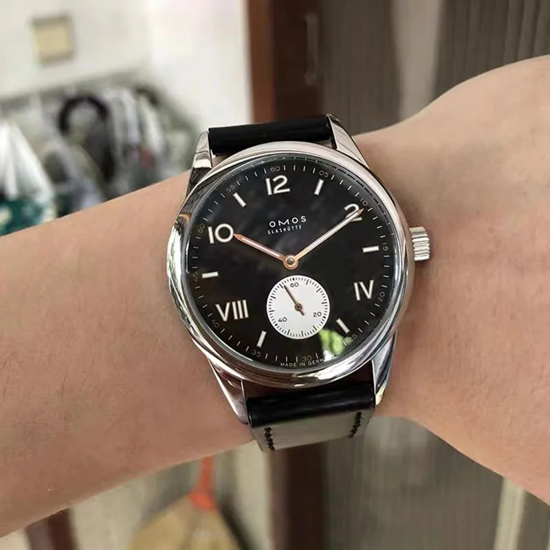 ساعة ميكانيكية أوتوماتيكية باوهاوس بسيطة وعصرية، ساعة رجالية متعددة الاستخدامات مقاومة للماء من جلد الياقوت من سلسلة Club