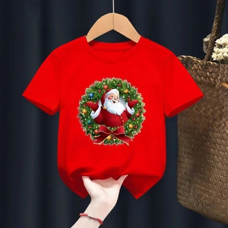 2025 Christmas Kid T Shirt Fashion Merry Christmas Letter-printed Children's T-shirt Short-sleeved Tops for Children Clothes Tee