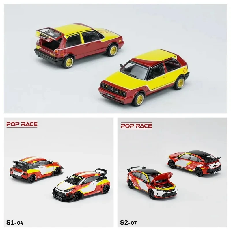 Pop Race 1:64 GTI MK2 PANDEM GR YARIS Type-R FL5 YellowRed Diecast Model Car