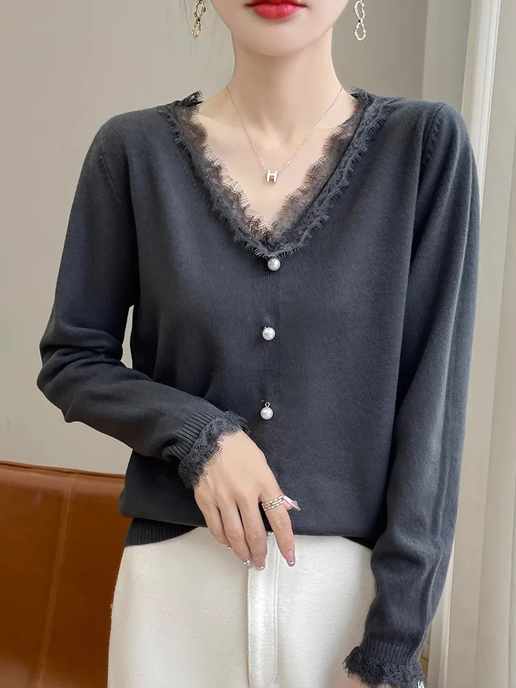 엘레 레이스 니트웨어 이너웨어 봄 가을 신상 슬레 스웨터 패셔너블 에이지얼 다용도 베이스 탑 출퇴근용 슬레 루즈핏