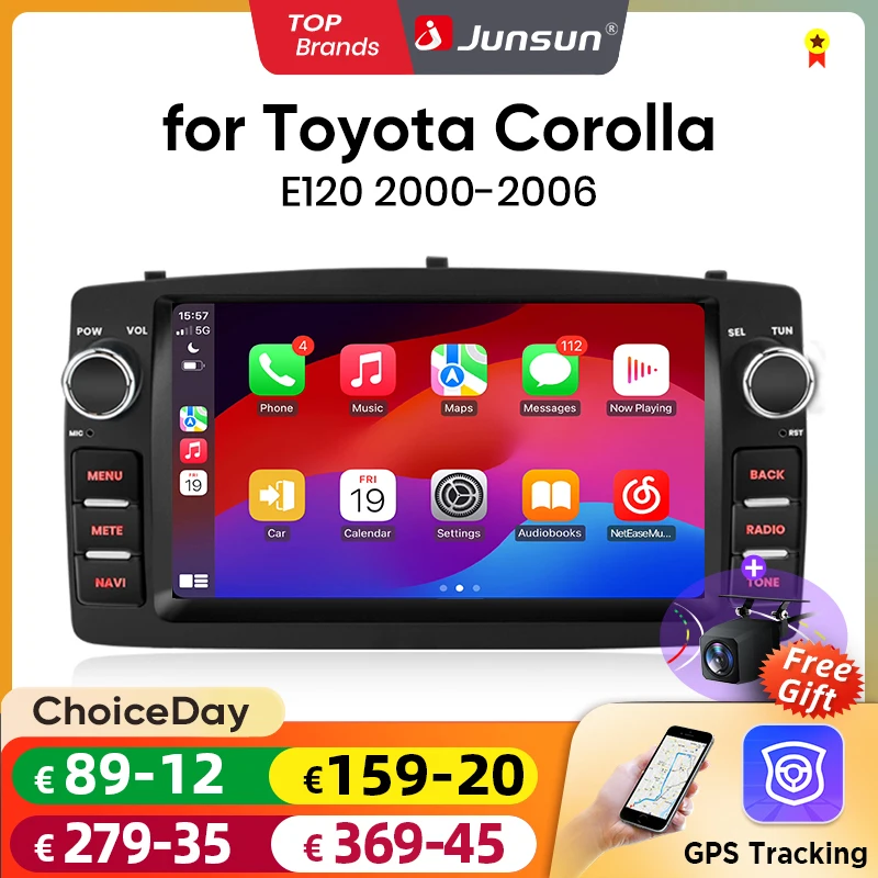 Junsun Wireless CarPlay for Apple Android Auto Car Radio For Toyota Corolla E120 2000-2006 BYD F3 4G WiFi GPS DSP RDS Multimedia