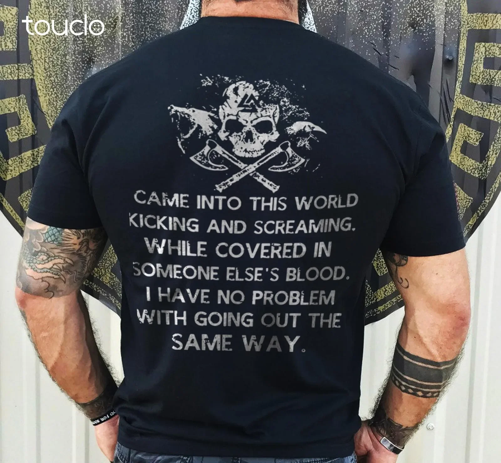 

Мужская футболка I Came Into This World Kicking And Screaming Skull, хлопковая, S-5XL, черная, унисекс