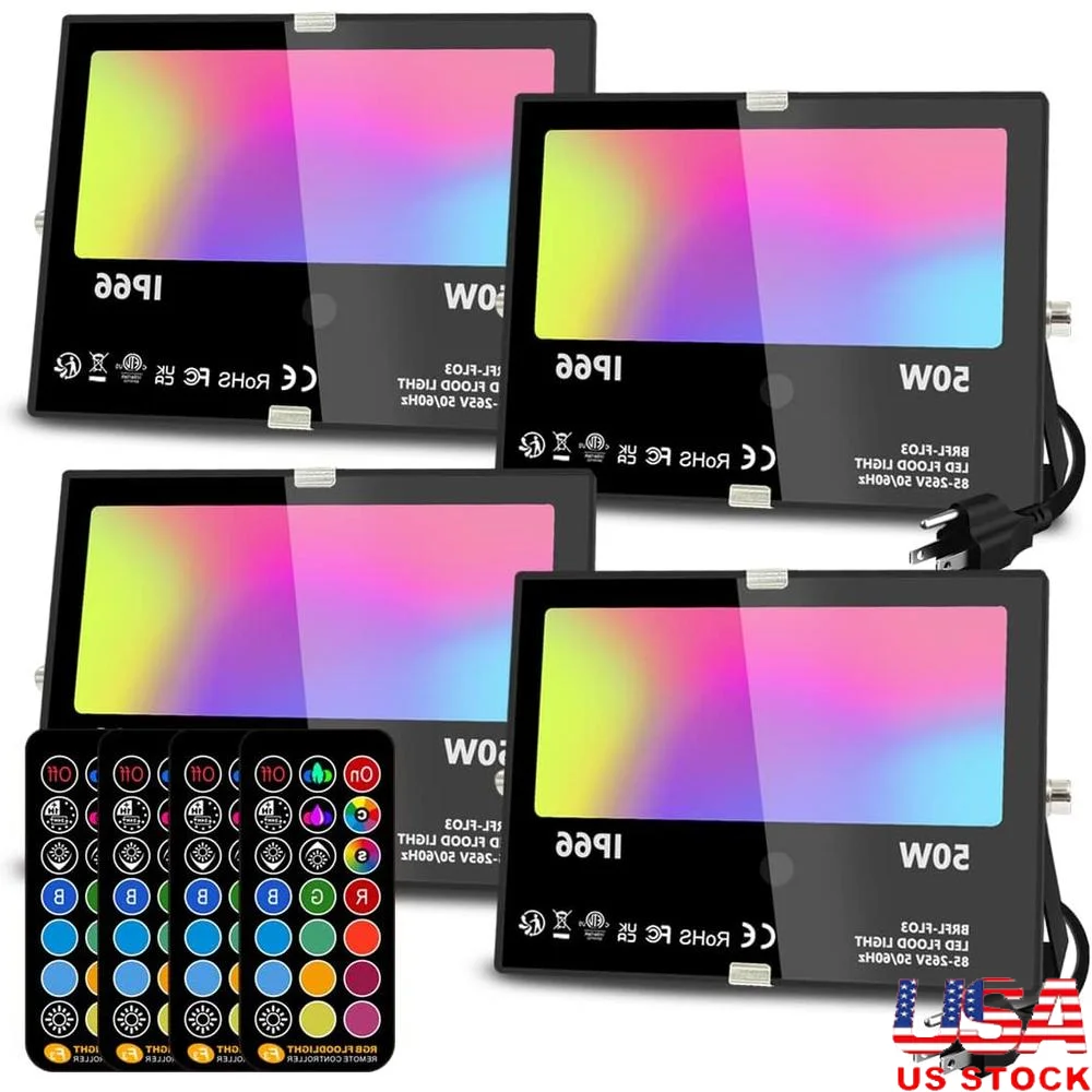 

50 Вт RGB светодиодный прожектор для улицы IP66 водонепроницаемое ландшафтное освещение с дистанционным таймером 12 цветов 4 режима регулируемая яркость
