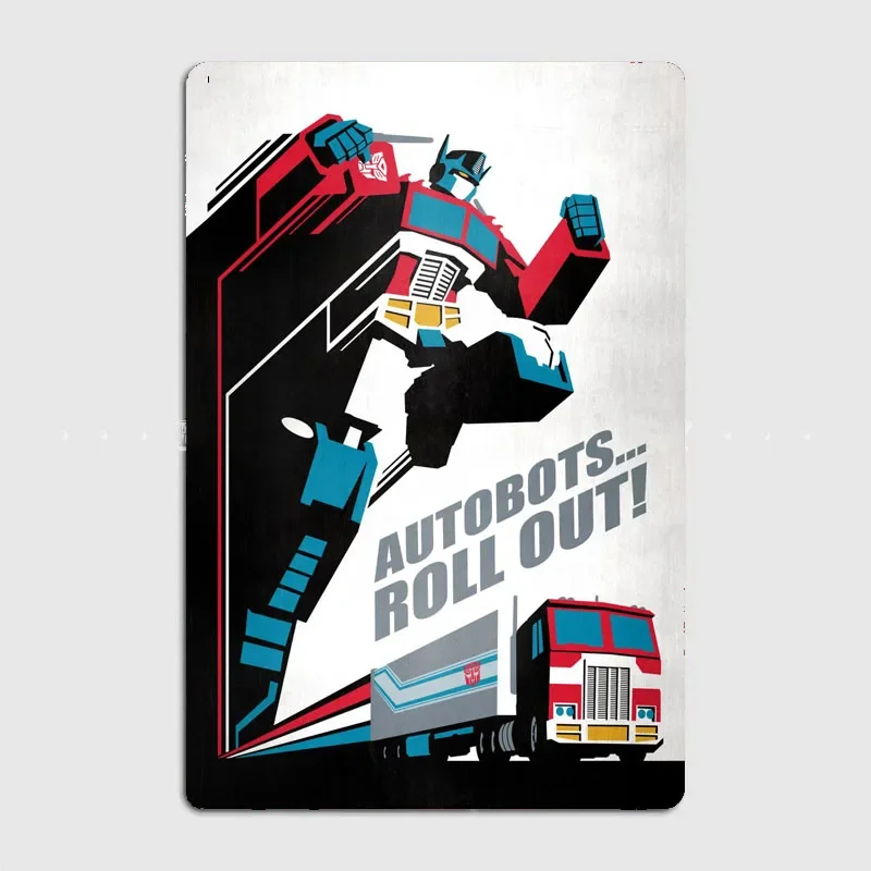 Yellow and Red Automotive Robot Retro Classic Car Metal Poster Sign Garage Club Custom Wall Tin Room Decor Home Decor