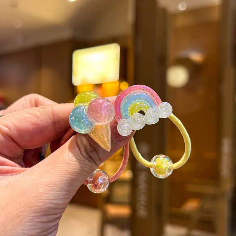 Cute children's unicorn hair band, kindergarten baby 3-6 years old, sweet small hair rope, high elasticity, no hair damage beads