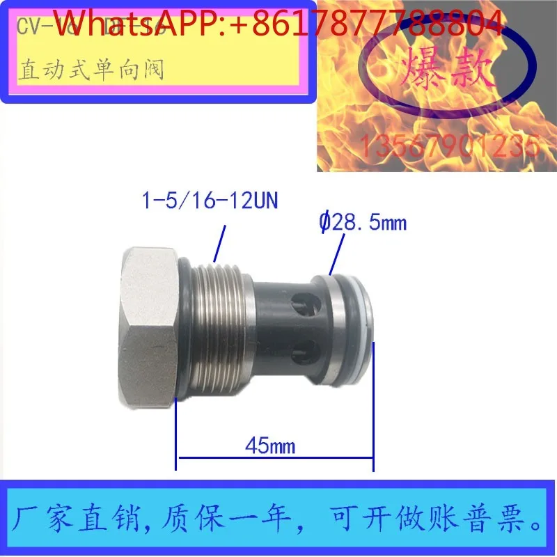 Hydraulic threaded cartridge valve CV-16 DF-16 check valve