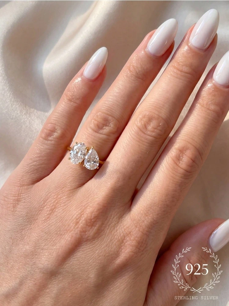 925 Sterling Silber schlichter klassischer Zirkon-Ring in Birnenform, oval, für Damen, Verlobung, Hochzeit, luxuriöser, hochwertiger, edler Schmuck – Detail 4