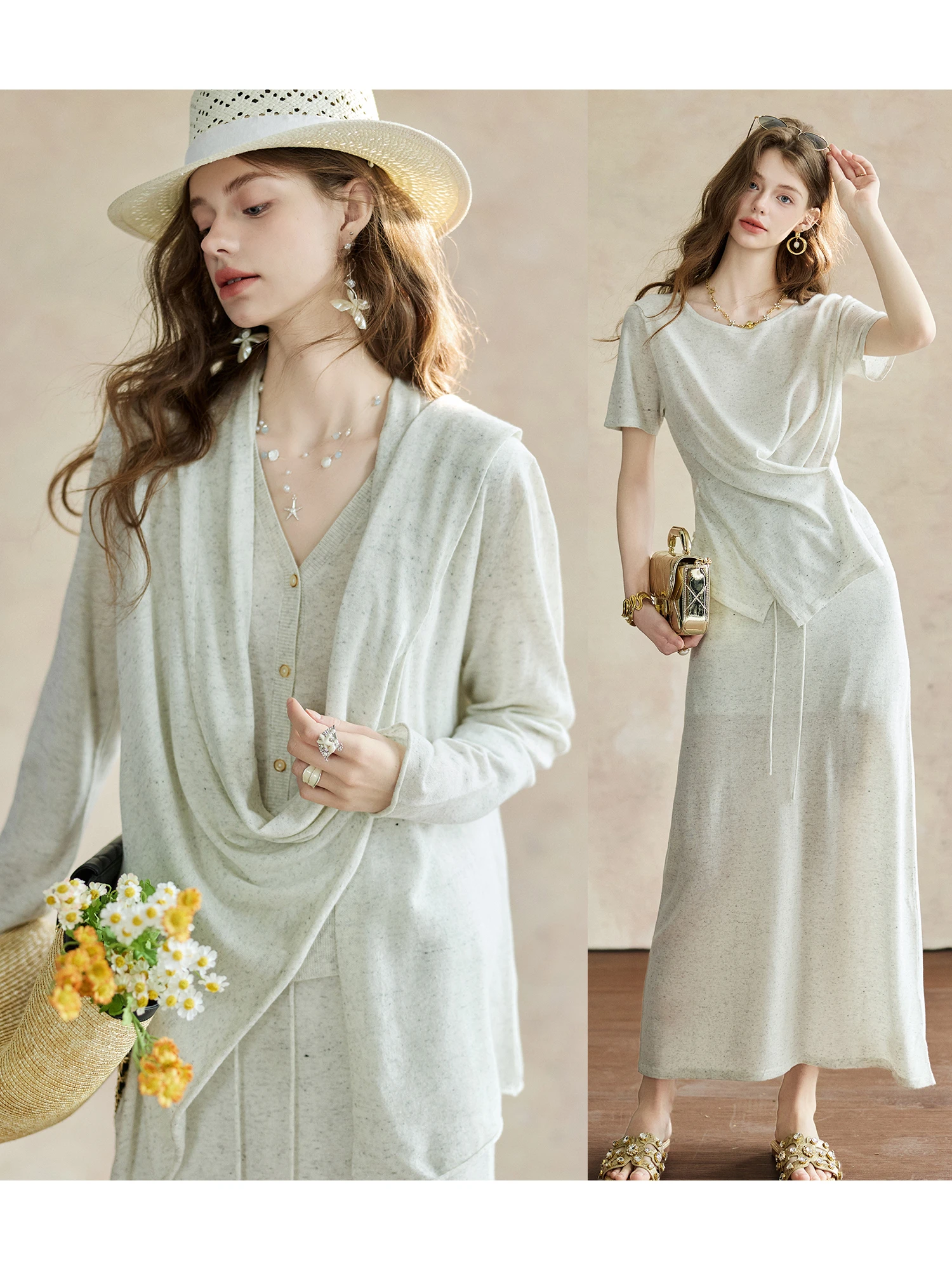 

Laid-back Artistic Knitted Top Multi-versions Women's Half Skirt Pants Spring Fashion Casual Comfortable Loose Fit Long Sleeve