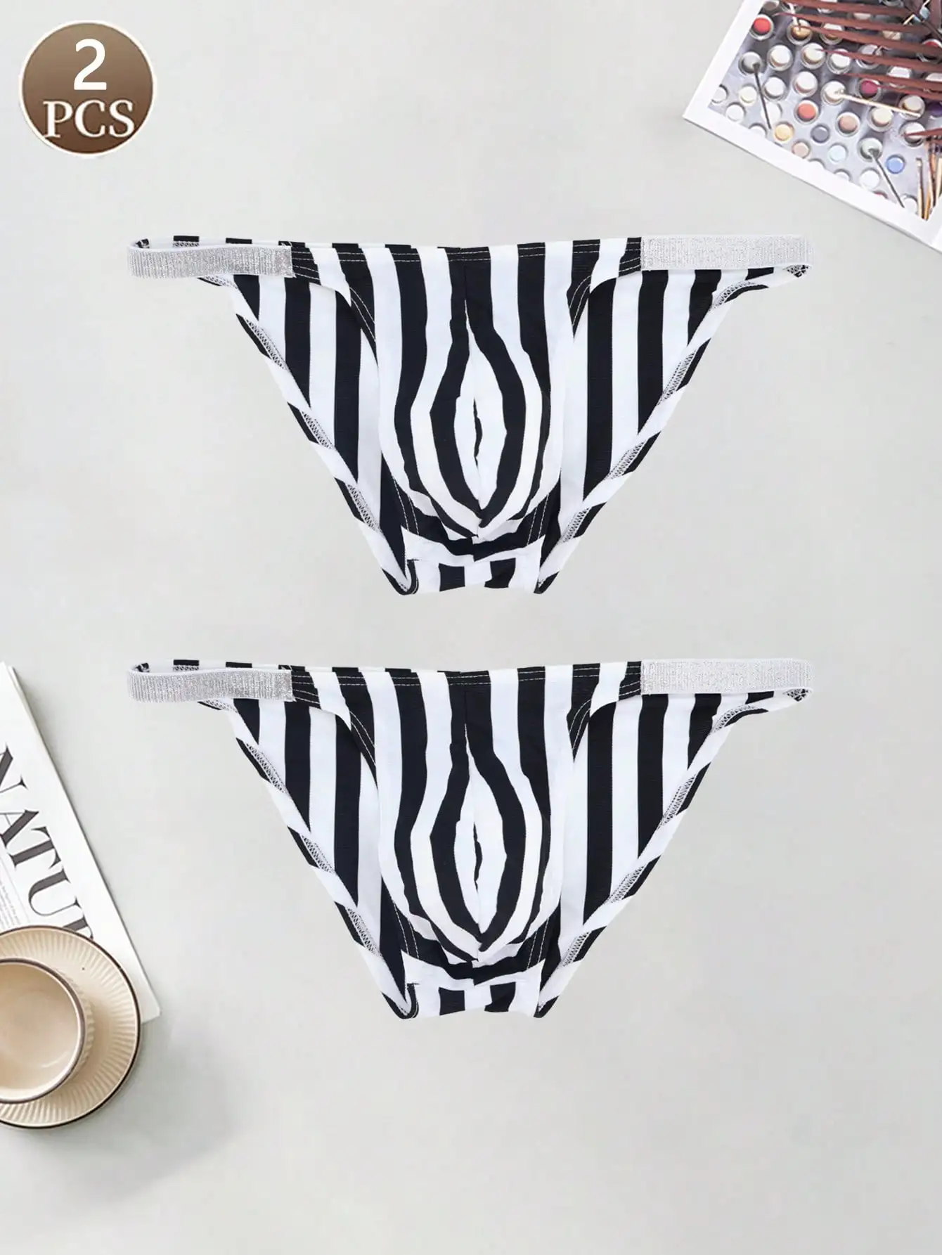 

2 шт., модные сексуальные спортивные стринги с принтом зебры, базовый стиль, тонкий ремешок с блестками, мужские бесшовные индивидуальные стринги с низкой талией