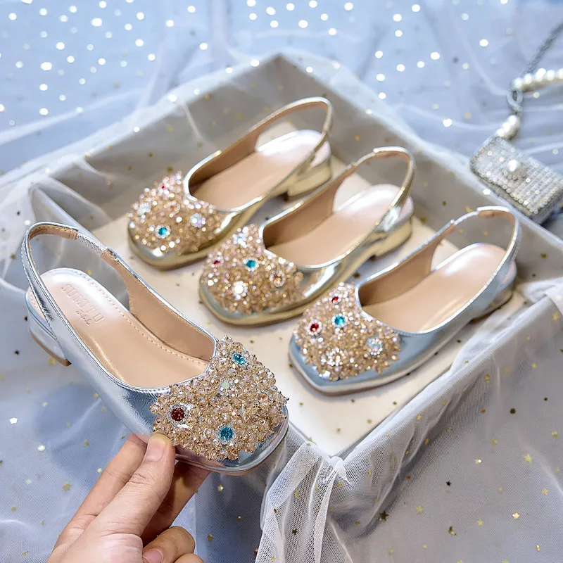 2026 New Kids Leather Shoes Low Heel Stage Shoes Sparkly Princess Shoes for Little Girls