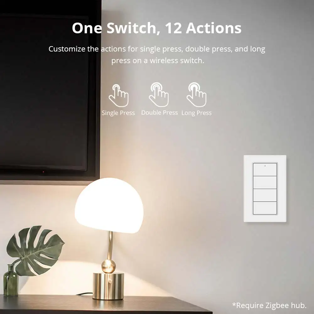 Zemismart Tuya Zigbee 4 Gang Wireless Scene Switch Battery Powered Wall Sticker Custom Linkage Smart Devices Smartthings Control